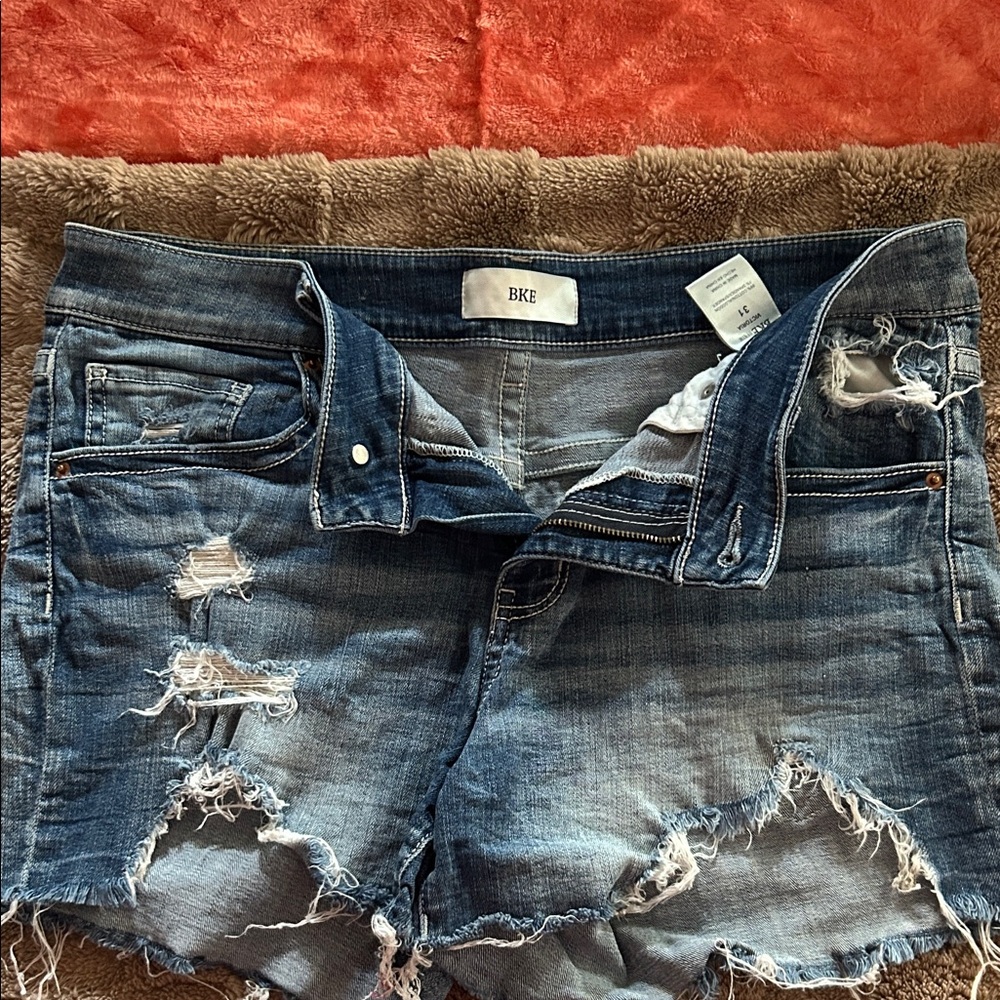 BKE Women's Ripped Blue Jean Shorts